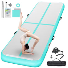 Load image into Gallery viewer, FBSPORT 10ft Inflatable Air Gymnastics Mat Training Mats 4 inches Thickness Gymnastics Tracks for Home Use/Training/Cheerleading/Yoga/Water with Pump light green