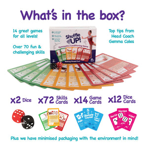 Shuffle Up Gymnastics Card Games - 70+ Fun & Active Skills Cards for Kids, Fitness Cards Develop Fundamentals, Stamina & Strength, Easy to Play for Kids | Multiple Skills Level Cards Include 2 Dices