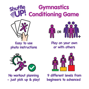 Shuffle Up Gymnastics Card Games - 70+ Fun & Active Skills Cards for Kids, Fitness Cards Develop Fundamentals, Stamina & Strength, Easy to Play for Kids | Multiple Skills Level Cards Include 2 Dices